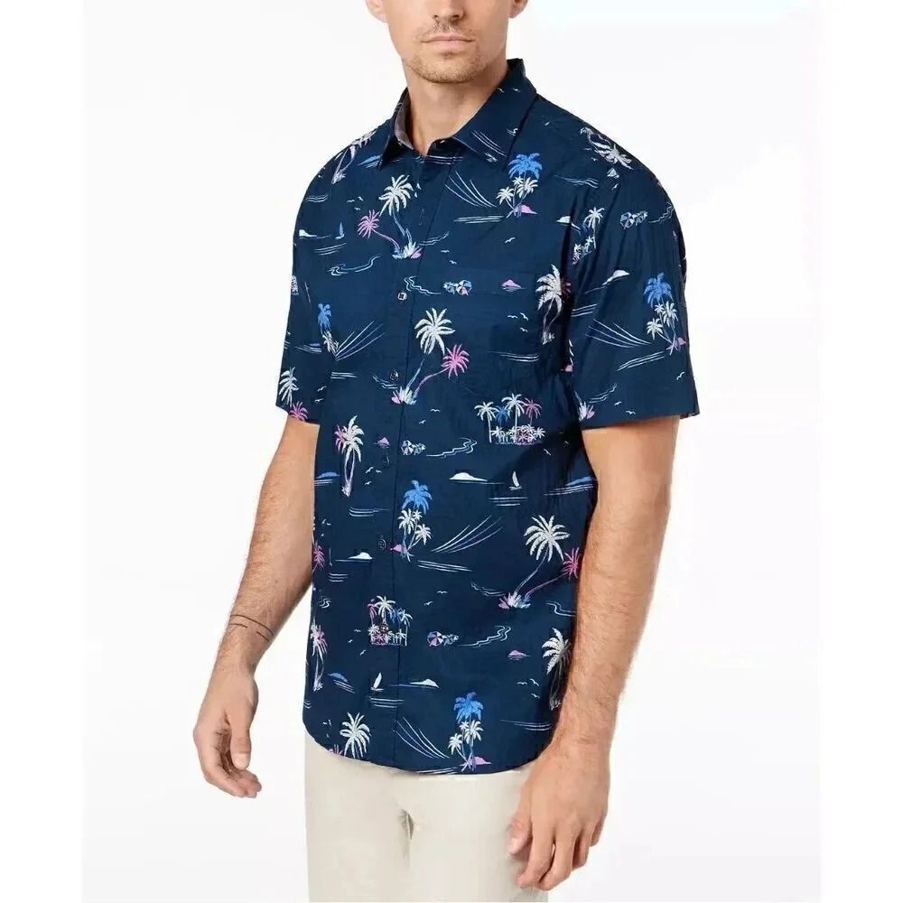 Tommy Bahama Cotton Blend Costa Breeze Shirt Ocean Deep Beach SZ L #2094